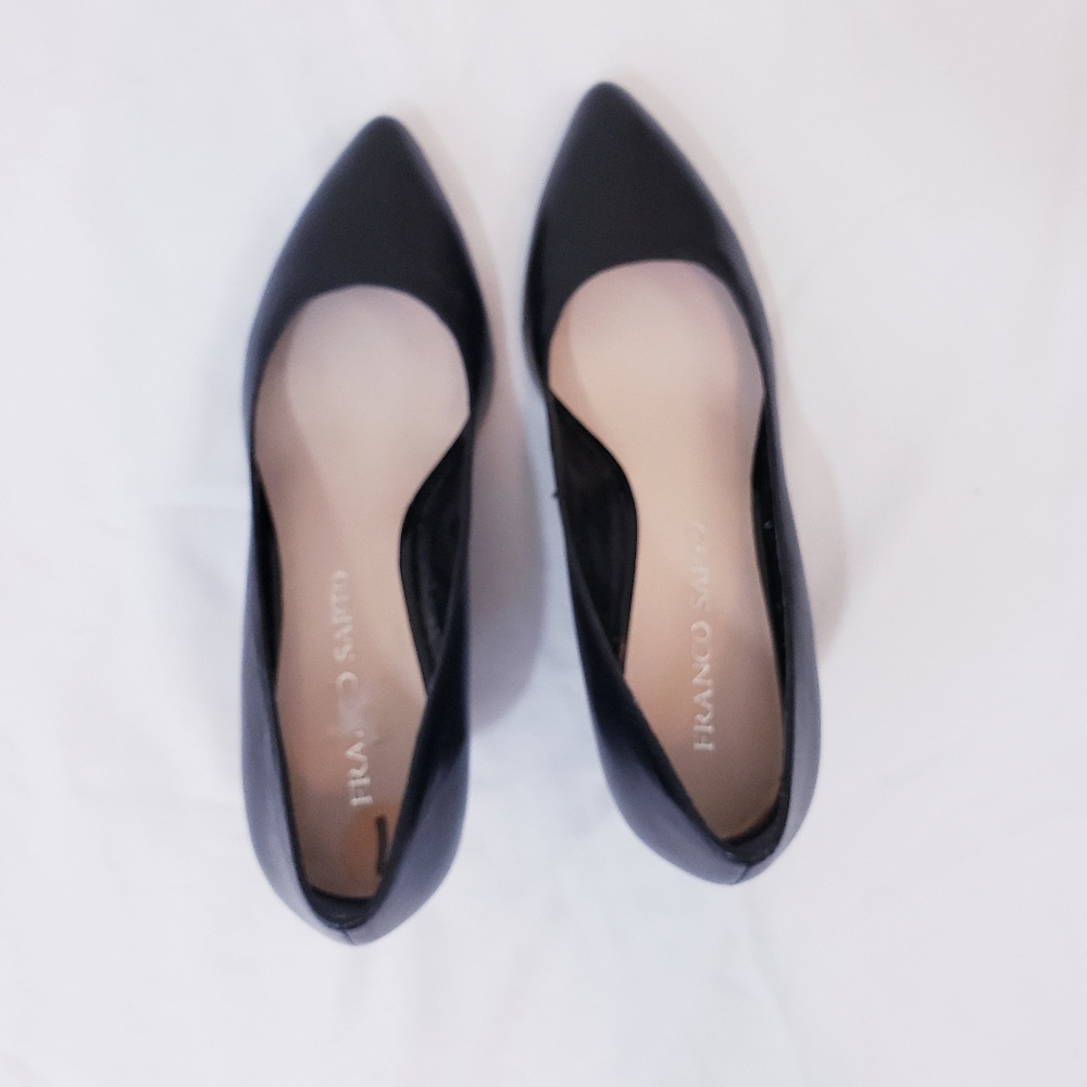 Franco Sarto Frankie Black Wedge Pump Size 7 Leather Wedged Heel Pointed Toe - Picture 14 of 14